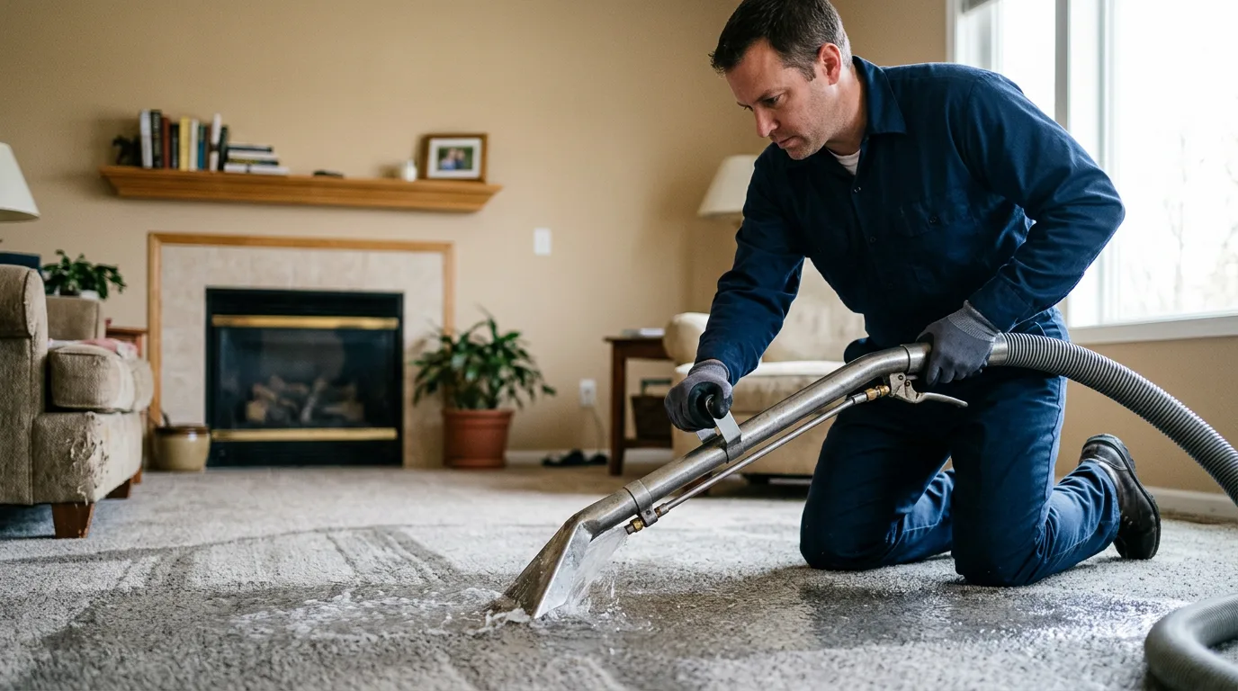 Water damage restoration technician working near Wimbledon, ND